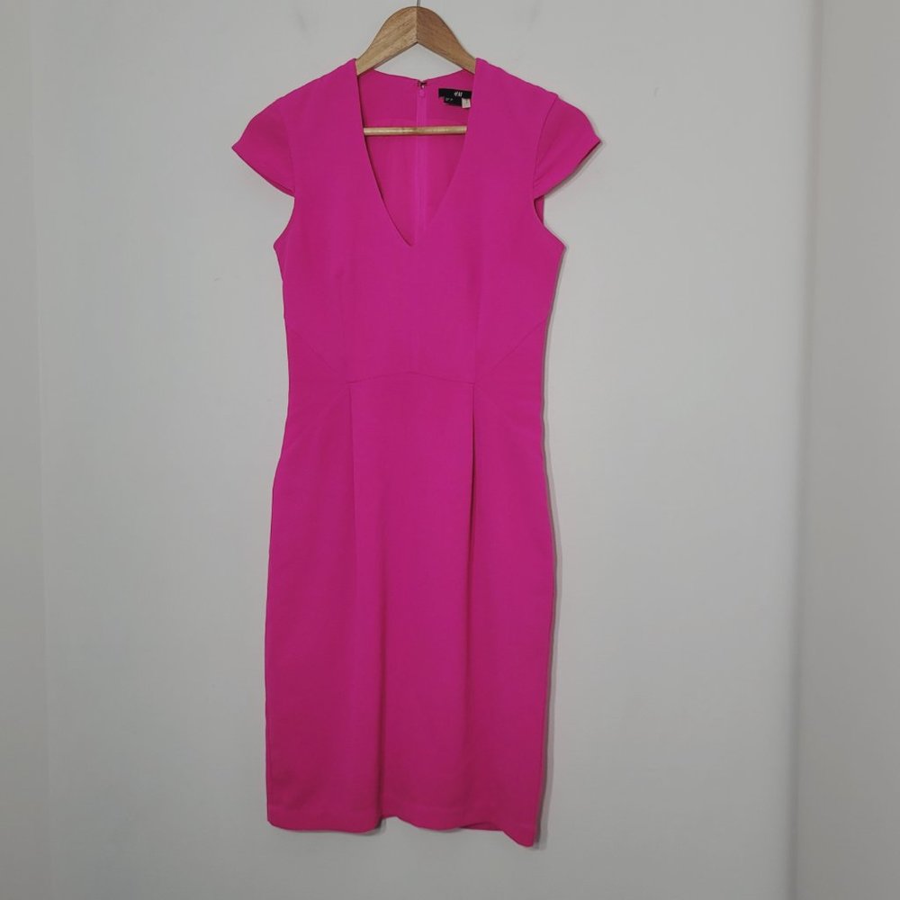H&M Hot Pink V-Neck Cap Sleeve Sheath Dress